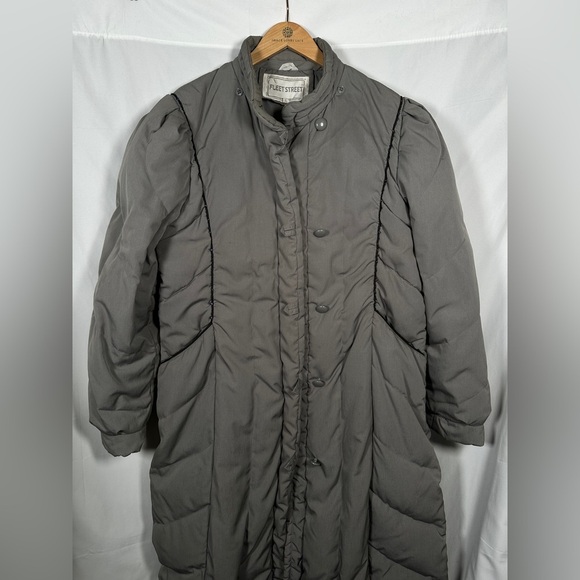 Fleet Street vintage winter down coat ruched long puffer L gray - Picture 3 of 15